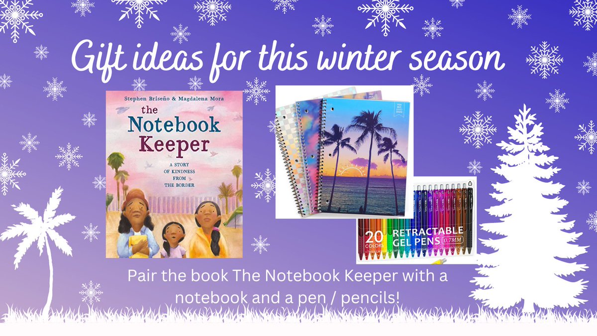 Seeking gift ideas? How about pairing the book THE NOTEBOOK KEEPER by @stephen_briseno and <a href="/Magdalenadraws/">Magdalena Mora</a> with a cool notebook and some pens / pencils! Buy links: bookshop.org/shop/pbcrew22