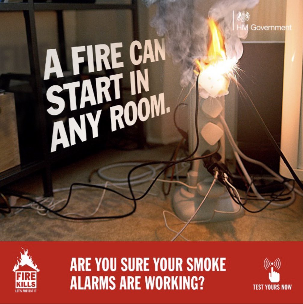 A fire can start in any room.
Install at least one smoke alarm on every floor of your home. Test them once a month to make sure they are working. For a free Safe &amp; Well Visit, call us on: 0345 8729 719 or email: safeandwell@westsussex.gov #firekills #smoke