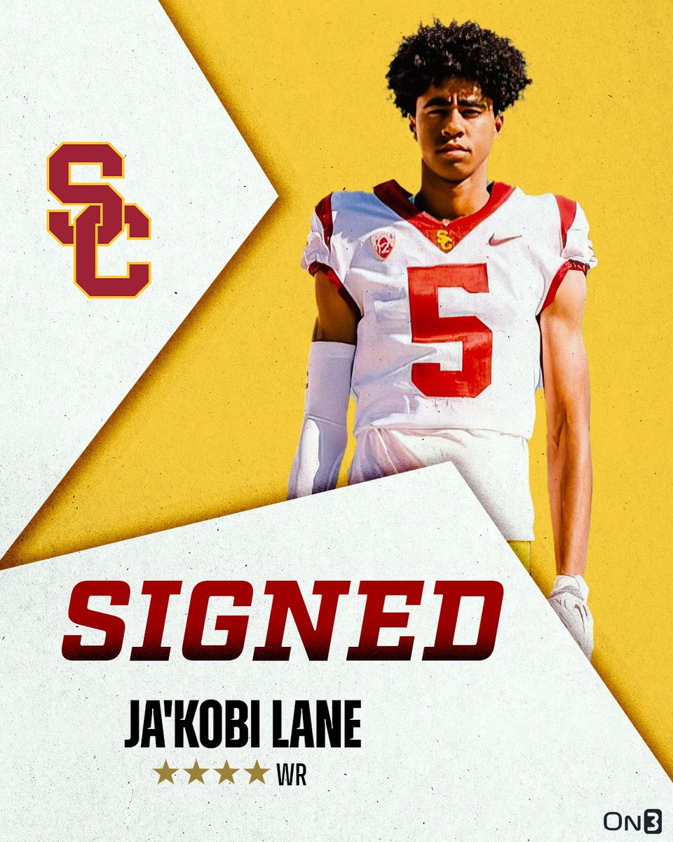 Four-star WR Ja'Kobi Lane has signed with the USC Trojans✌️ Read: on3.com/college/usc-tr…