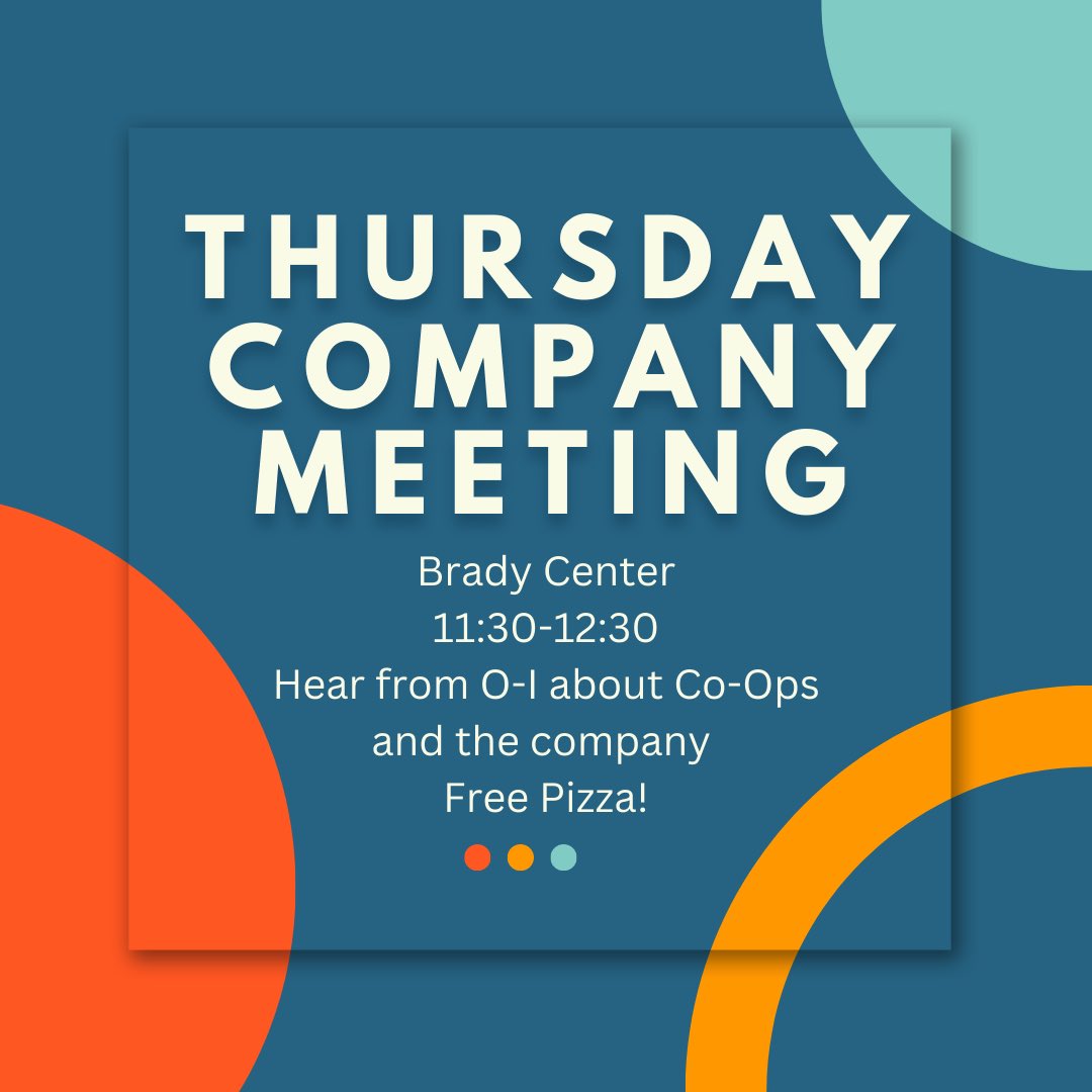 Come on out tomorrow in the Brady Center 11:30-12:30 to hear from O-I!! <a href="/UToledoCoE/">UToledo Engineering</a>