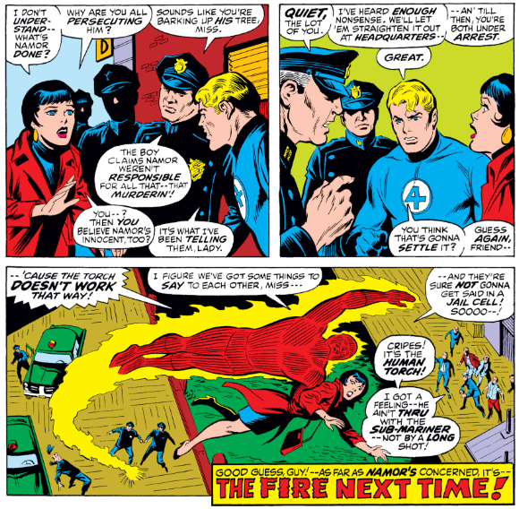 MarvelADay's tweet photo. #MarvelADay #SM44 The police try to arrest Johnny, but he says "naw, dog" and flies off with Diane. We'll pick up here tomorrow. - JRW https://t.co/Pf8QnKwf3G