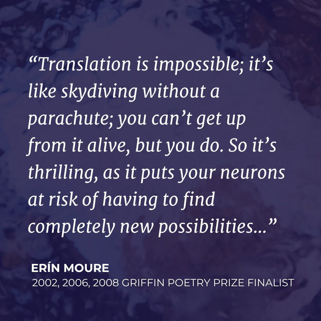 griffinpoetry's tweet photo. Join us on Thursday, February 16th at 7:00pm ET on Zoom for our fourth iteration of #TranslationTalks, featuring Valzhyna Mort in conversation with @ErinMoure!
Register here: https://t.co/xF43byUWIi...
Quote from an interview with @ErinMoure by @robmclennanblog in @pshares. https://t.co/29BhGcu9C1