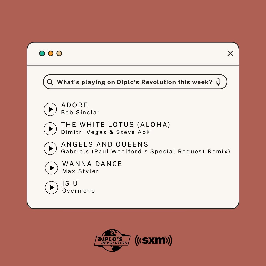 Over on @diplo's Revolution we added @bobsinclar, @dimitrivegas & @steveaoki, @PaulWoolford's remix of Gabriels, @maxstylermusic, and @TesselaMusic. 🎧