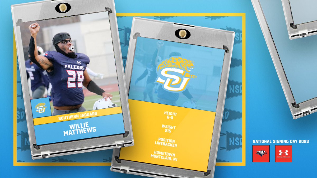 Lackawanna College Falcons (@falconssports) on Twitter photo And finally, congratulations to <a href="/WillMatthewsIII/">Willie Matthews 3rd</a> on his choice of <a href="/GeauxJags/">Southern University Football</a> as his next stop! Willie suffered an injury early last year, but worked hard to come back and provide an impact to the <a href="/LCFalconsFB/">Lackawanna College Football</a> linebacking core!
#gofalcons | #LackLife And finally, congratulations to <a href="/WillMatthewsIII/">Willie Matthews 3rd</a> on his choice of <a href="/GeauxJags/">Southern University Football</a> as his next stop! Willie suffered an injury early last year, but worked hard to come back and provide an impact to the <a href="/LCFalconsFB/">Lackawanna College Football</a> linebacking core!
#gofalcons | #LackLife
