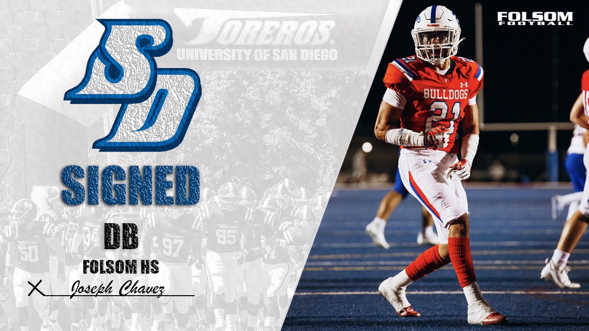 Congratulations to @FolsomBulldogFB DB @JChavez_04 signed with @USDFootball Today We are so proud of you #GoBullDogs ➡️ #GoToreros 🔵⚪️