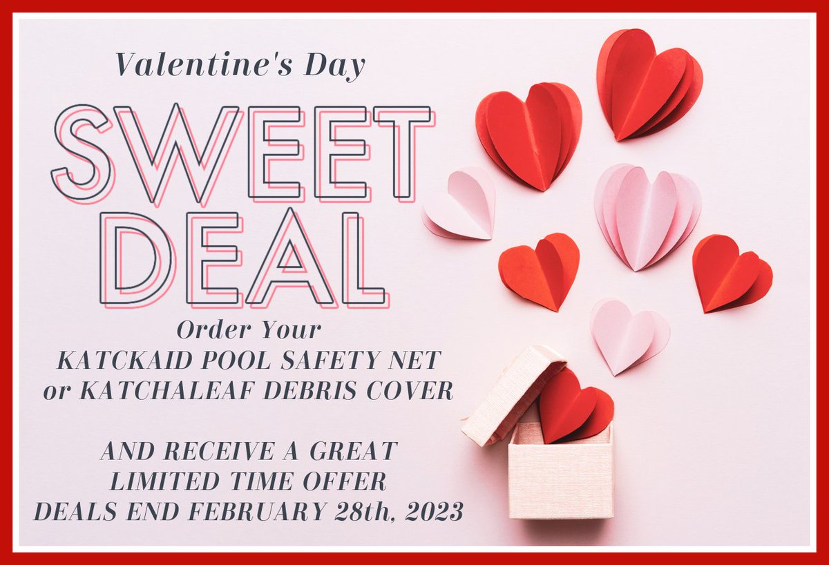 Katchakidinc's tweet image. Spreading the love - call us to learn more about our February sweet deals!

#poolsafety #poolsafetynet #poolnet #poolnets #poolcover #poolcovers #swimmingpools #swimmingpool #katchakid #katchakidinc