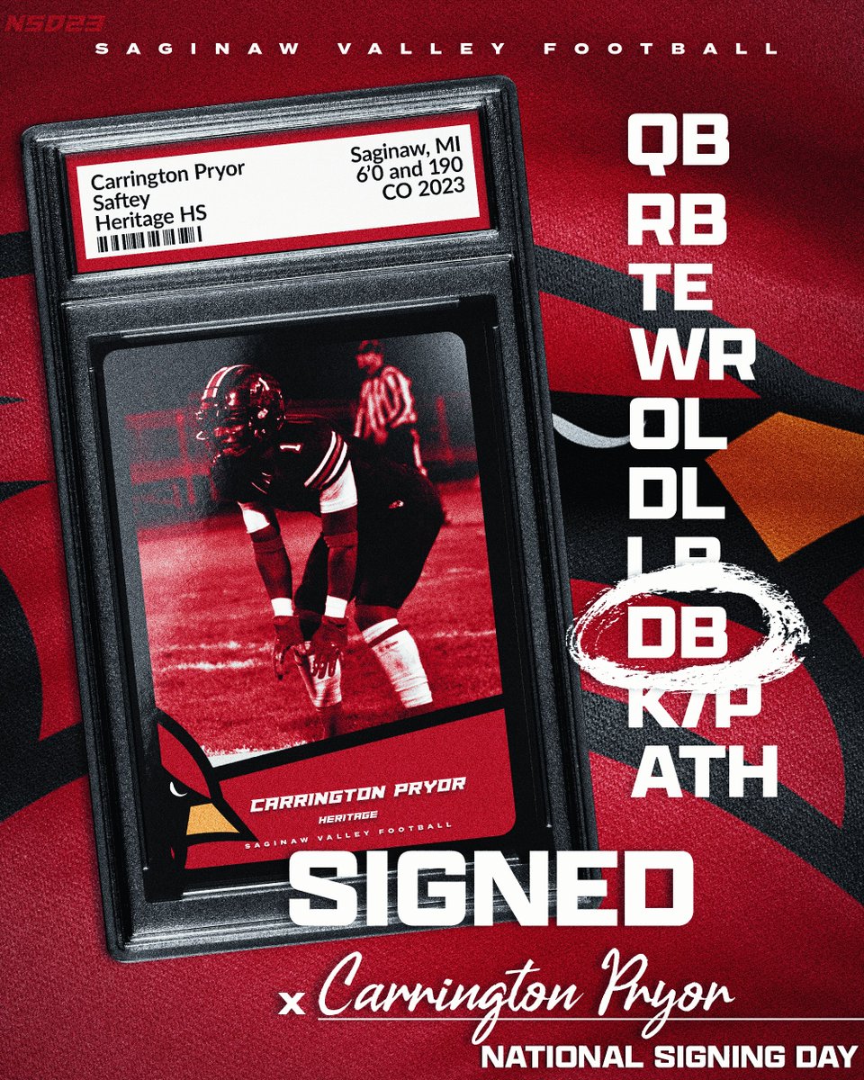 𝐎𝐟𝐟𝐢𝐜𝐢𝐚𝐥𝐥𝐲 𝐎𝐅𝐅𝐈𝐂𝐈𝐀𝐋 ✍🏽 Signed 

Welcome, Carrington Pryor ! 
<a href="/CarringtonPryo1/">Carrington Pryor</a>  
The Defensive Backs from @HeritageHawks23  
 
#NSD23 | #Swarm23ason l #EarnIT🎯