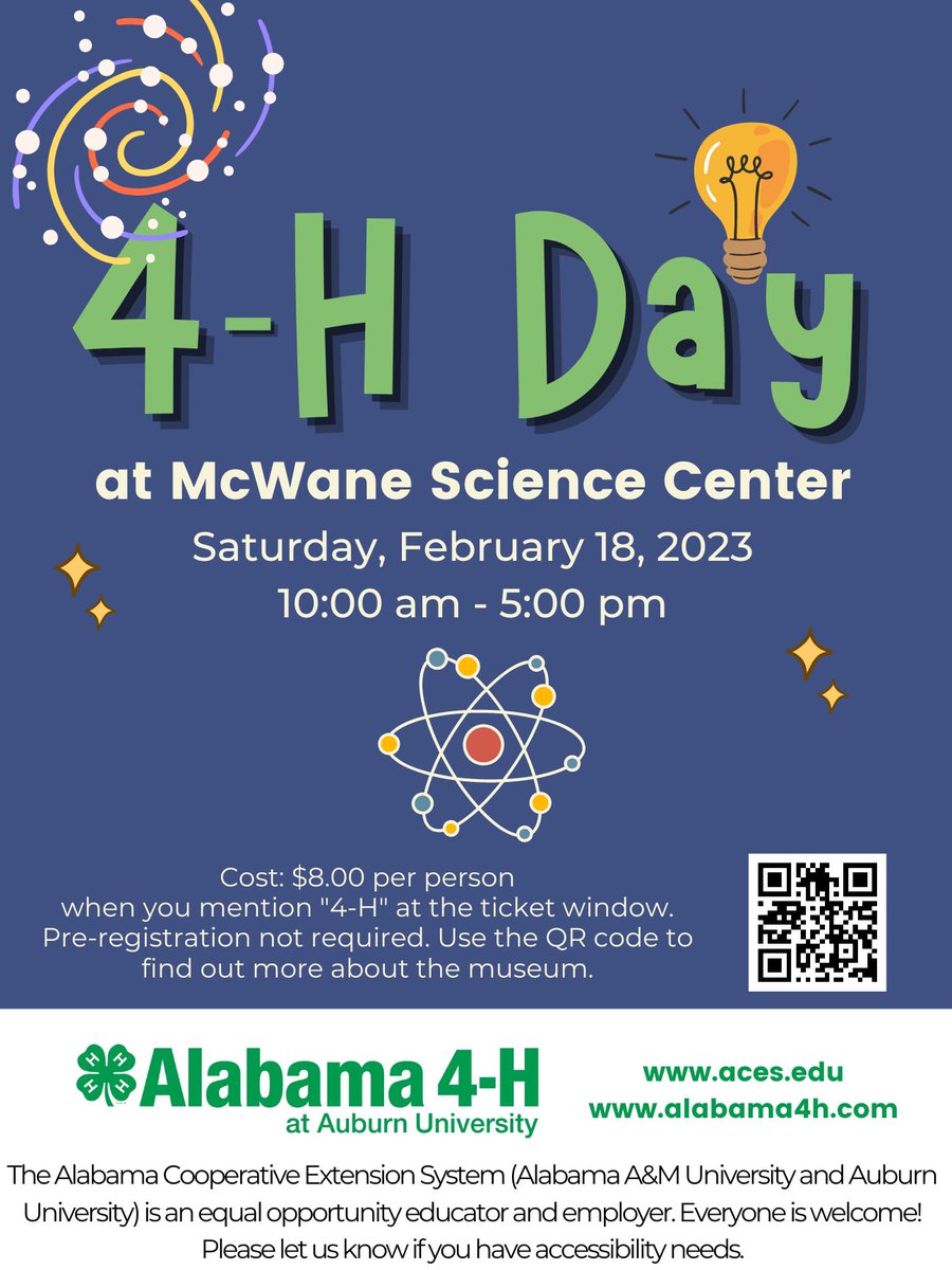 Calling all science lovers! 
Put your thinking caps on and join us for 4-H day at the McWane Science Center on February 18. No registration required.