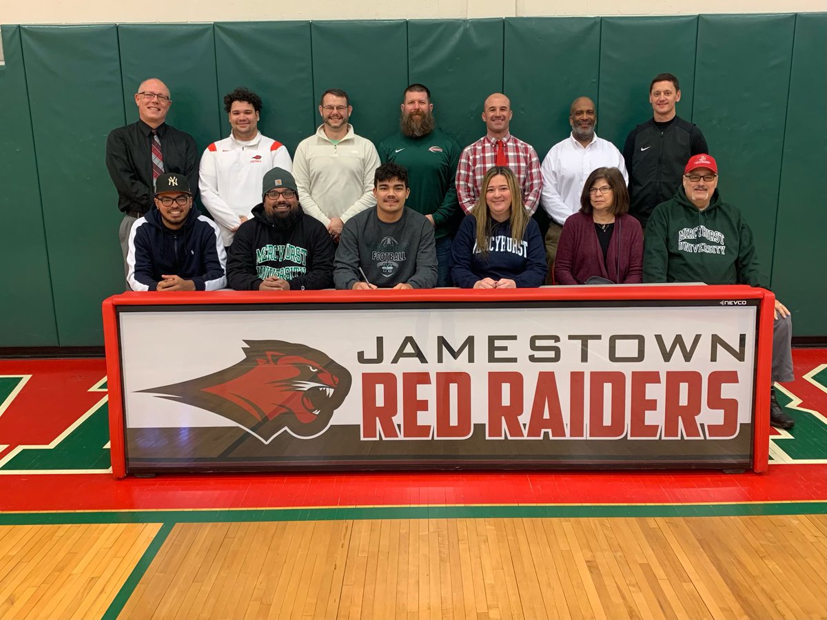 JHSFootball1's tweet photo. Big Day for the @JHSRedRaiders and @JHSFootball1! Colin Melendez signs with @MercyhurstFB and Sean O’Brien commits to @CortlandFB! More commitments to come! Raider Pride! https://t.co/a2o90rts9o