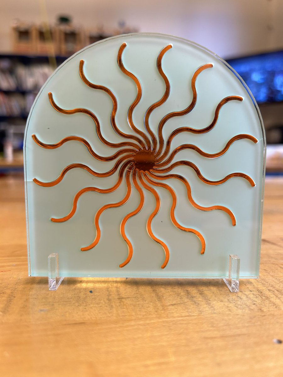 This week in Maker Club a Class VIII <a href="/MarymountNY/">Marymount School NY</a> student finished her <a href="/PicoTurtleArt/">PicoTurtleArt</a> <a href="/EpilogLaser/">Epilog Laser</a> cut acrylic art pieces by cutting clips to hold the layers together that also act as stands. #art #math #programming #bitsToAtoms