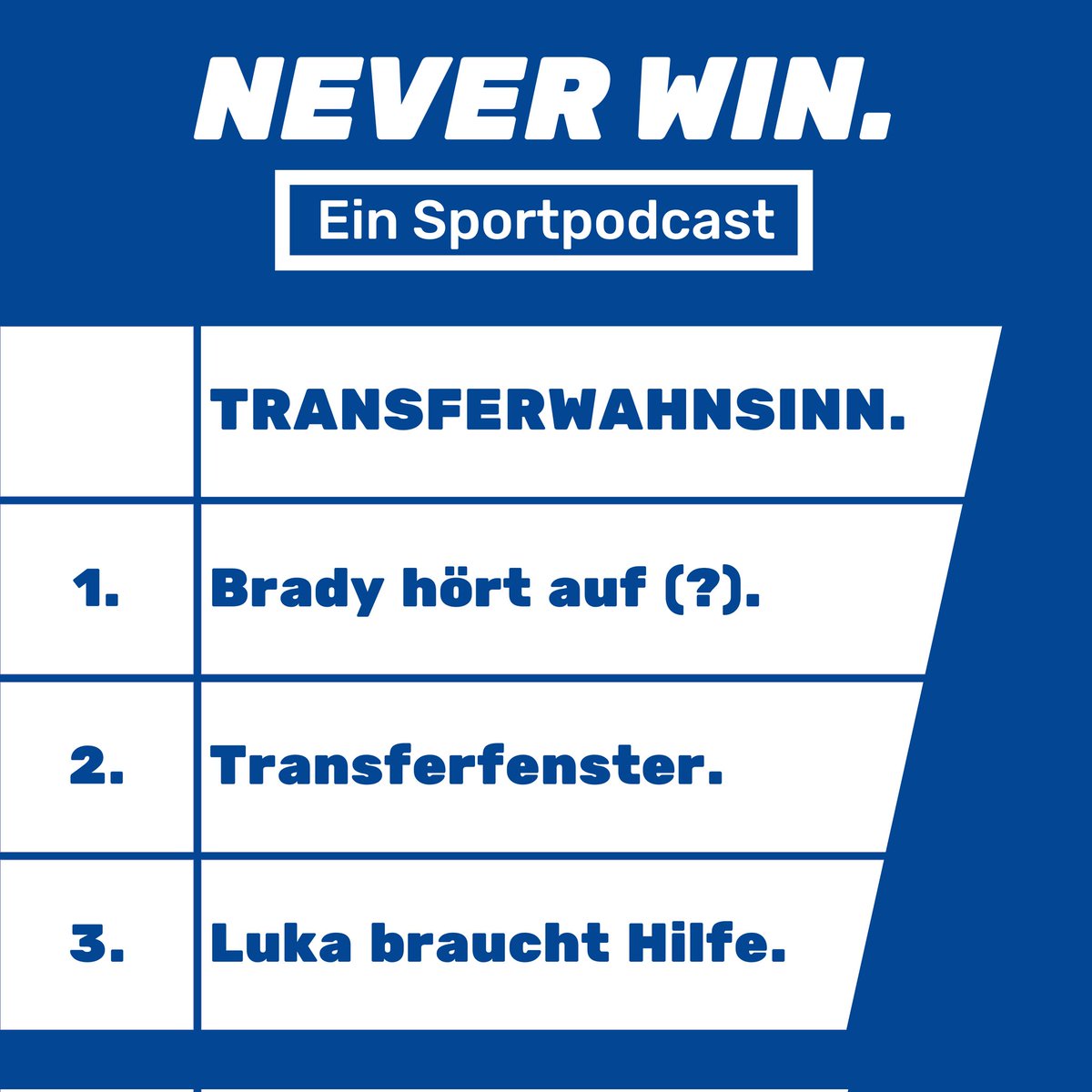 Neue Ausgabe NEVER WIN (mein Sportpodcast)

Heute rede ich mit Paul über den Super Bowl, Tom Brady, den ganzen Chelsea Wahnsinn, warum Weghorst undankbar ist und ganz viel NBA und Fußballkram 

Unbedingt reinhören und mit anderen teilen!

Link in der Reply 👇👇
