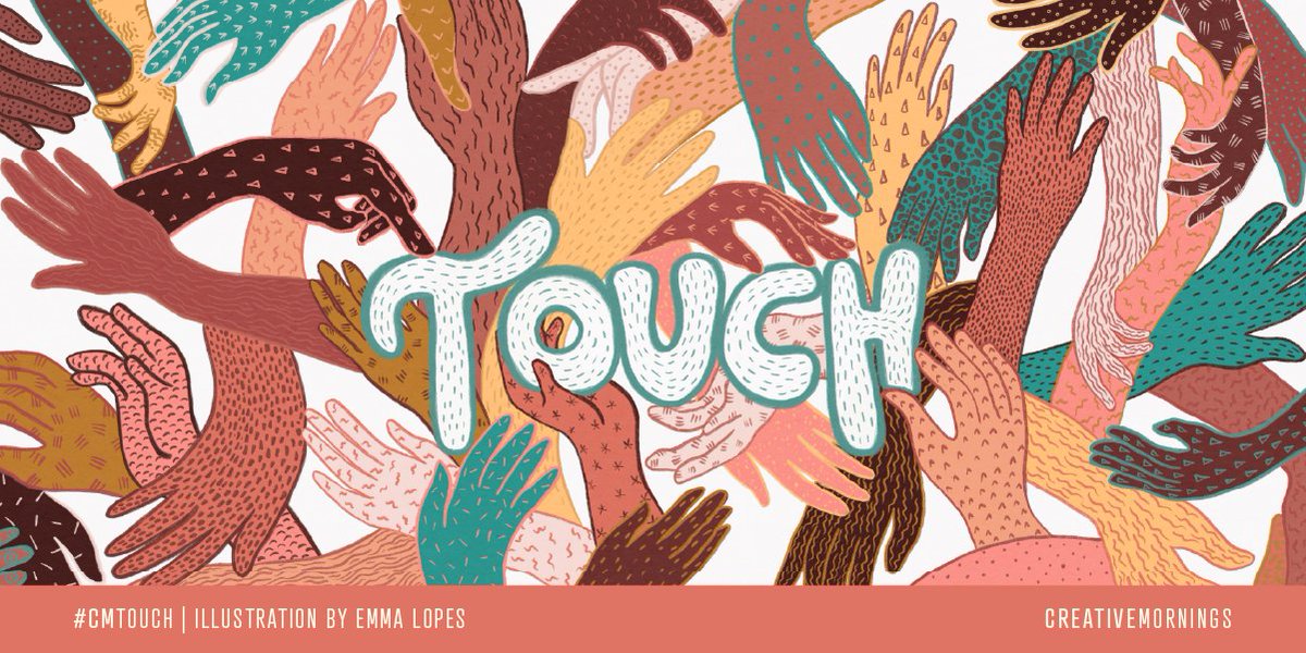 cm_winnipeg's tweet image. February’s theme is Touch, chosen by @CM_Lisbon and illustrated by Emma Lopes. Touch cannot be conveyed across distance through screens and speakers. Touch invites us to slow down, pay attention, and come closer. Touch emerges as a language unto itself. #CMTouch #CreativeMornings
