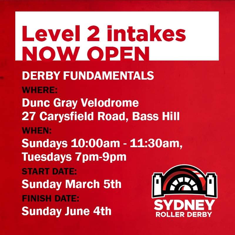 SRDL's skater development programs are open!

LEVEL 1 - LEARN TO SKATE
Non-contact basics. No experience necessary!

LEVEL 2 - ROLLER DERBY FUNDAMENTALS
Low contact intro to roller derby. 

Info &amp; sign up at our website: sydneyrollerderby.com/blog/categorie…
#derbytwitter