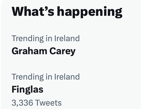 Great To See #Finglas Trending Tonight

Well Done Everyone 🎉 

An Absolute Huge Turnout ❤️ 

#Ireland Is Definitely Awakening ✅ 

U Have No Idea How Much That Warms My #Heart

We Are All Tryin Our Best🙏 

I actually think its paying off too

#IrishRevolution🇮🇪 

#IrelandisFull