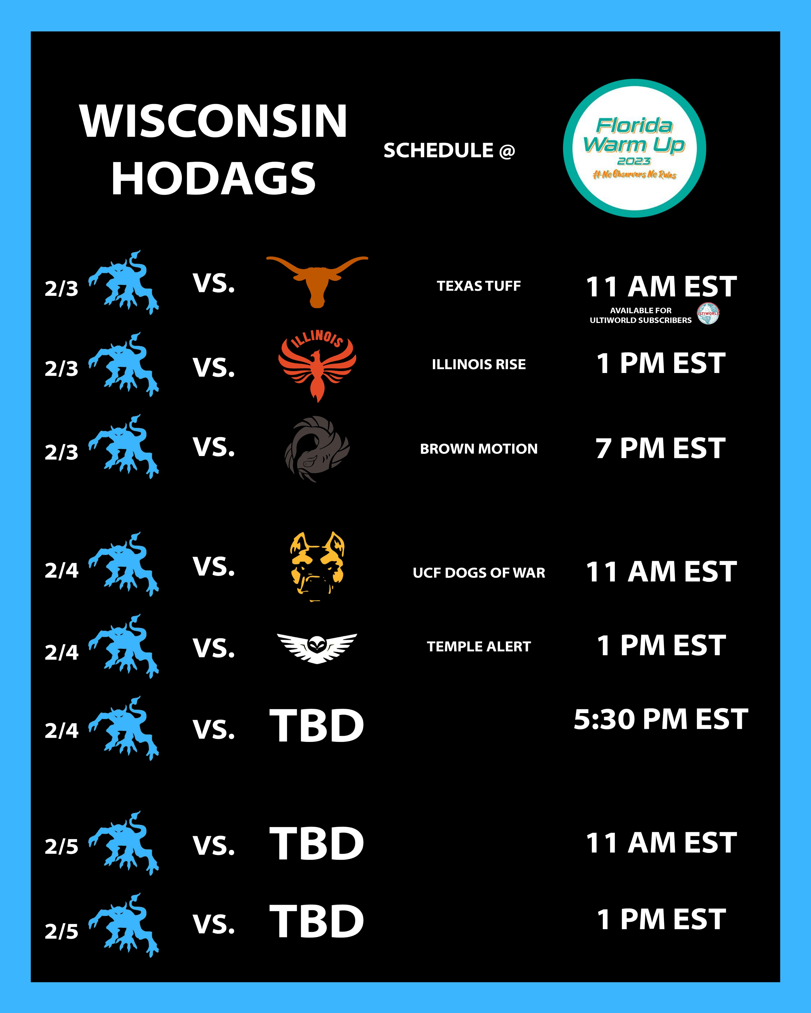 Hodag Ultimate on Twitter "Florida WarmUp 2023 Hodags Schedule https