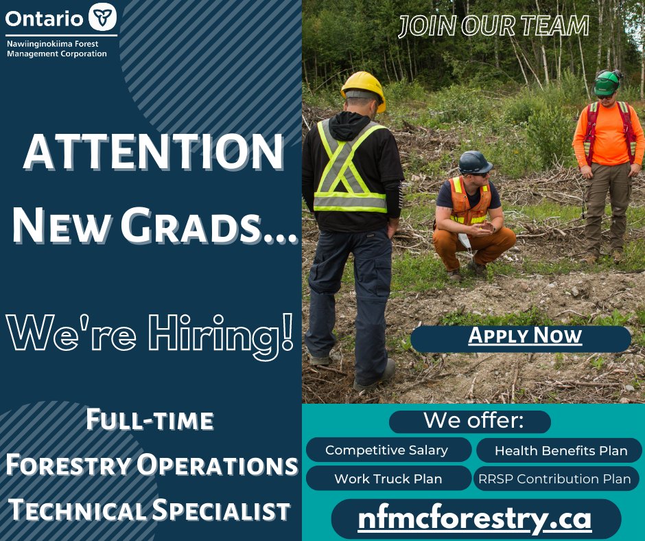 NFMCForestry's tweet image. *** NFMC is HIRING ***
Forestry Operations Technical Specialist (FULL-TIME)
NFMC is able to offer a strong benefits package with competitive compensation. 

To learn more about this position and/or to apply, please visit- nfmcforestry.ca/.../NFMC-Fores…...

#ForestTech #forestrynewgrads