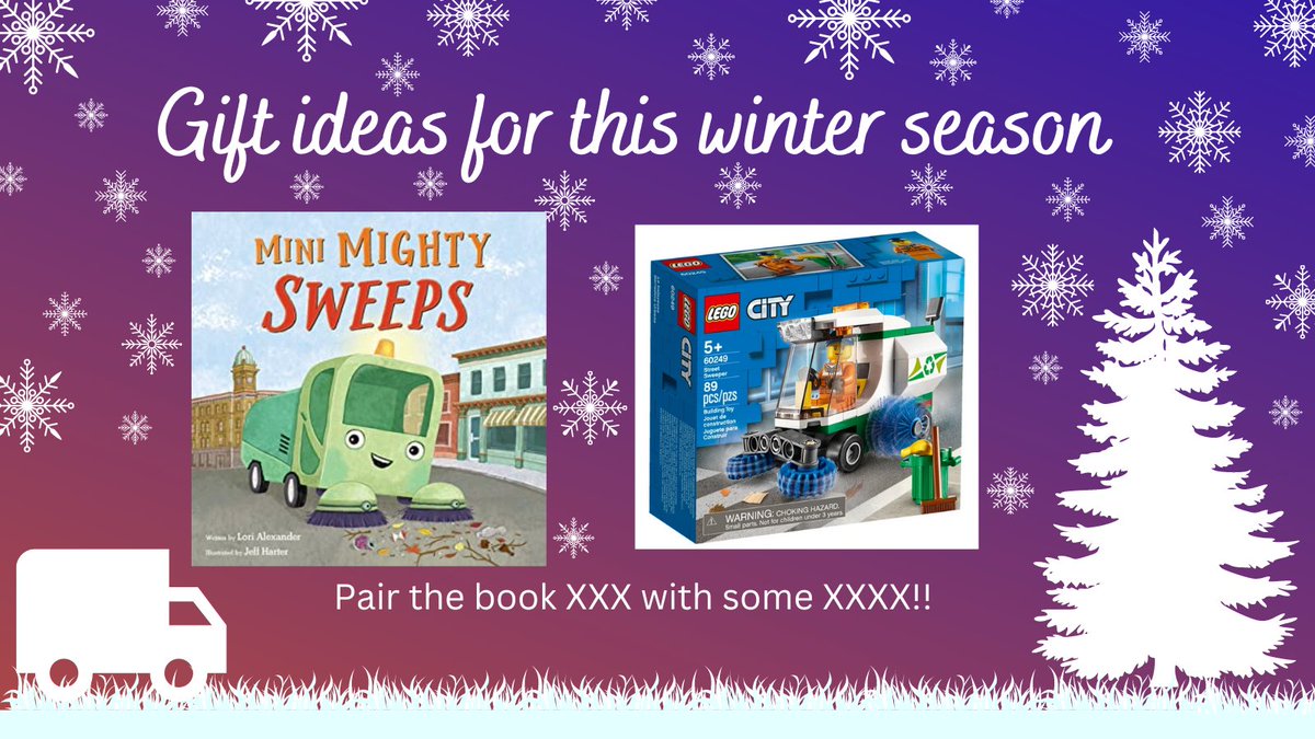 Here's the perfect gift idea for a young truck lover in your life - pair the book MINI MIGHTY SWEEPS by @LoriJAlexander with a toy street sweeper truck (like this lego one?) Buy link: bookshop.org/shop/pbcrew22)