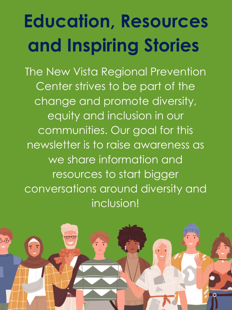 As we begin Black History Month, we want to share the New Vista Regional Prevention Center's Diversity and Inclusion newsletter. The newsletter features resources and voices from right here in our community. 

You can subscribe here: ow.ly/Ynwb50MHbyA