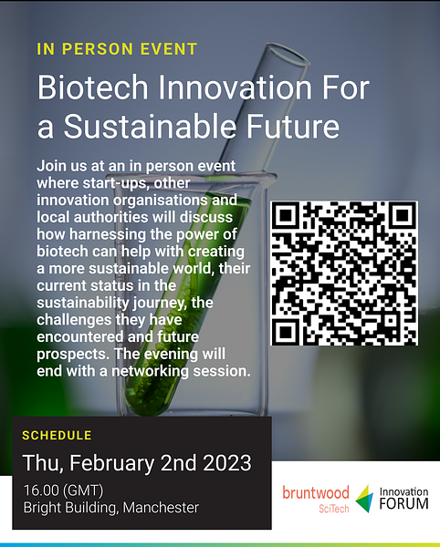 Biotech Innovation for a Sustainable Future is TODAY! Don’t forget to meet us at Bright Building at 4 PM! Feel free to contact us for any questions!

If you haven’t booked your place already, visit  tinyurl.com/4jewzzpr. Admissions are FREE!