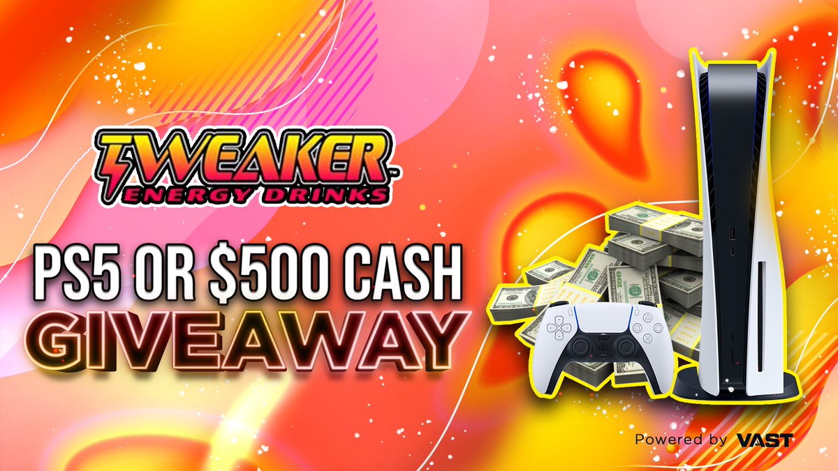 We’ve teamed up with @VastGG for this PS5 or $500 giveaway! To enter, perform these actions via the link below. - Retweet and like this tweet - Follow @Tweaker_Energy Enter Here: vast.link/Tweaker-Energy