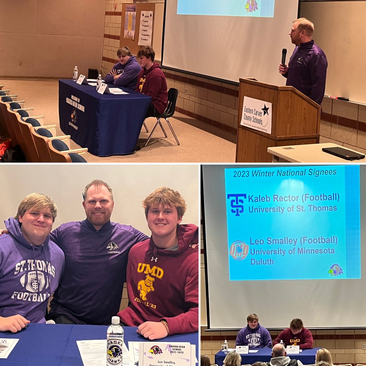 Congrats to Kaleb Rector and Leo Smalley for signing National Letters of Intent to play DI or DII football next year. Kaleb with UST and Leo with UMD. <a href="/chaskagridiron/">Chaska Gridiron</a> <a href="/ChaskaTDClub/">Chaska Hawks Touchdown Club</a>
