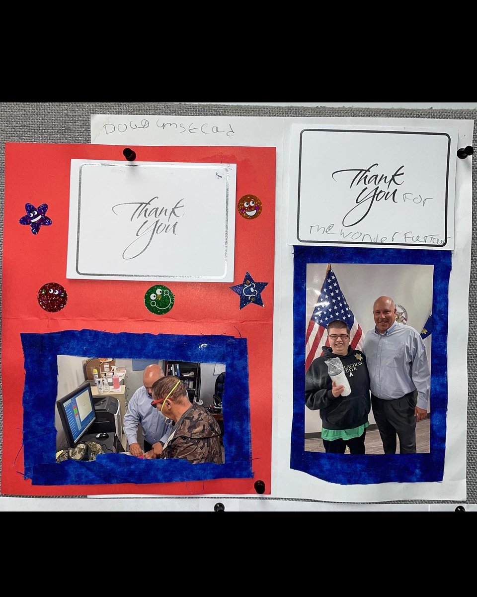 McDowellSheriff's tweet photo. The McDowell County Sheriff’s Office would like to give a special thank you to our friends Terry and Doug who came bearing sweet and thoughtful gifts today from Mountain Area Community Services Day Program! https://t.co/crCP2iXQya