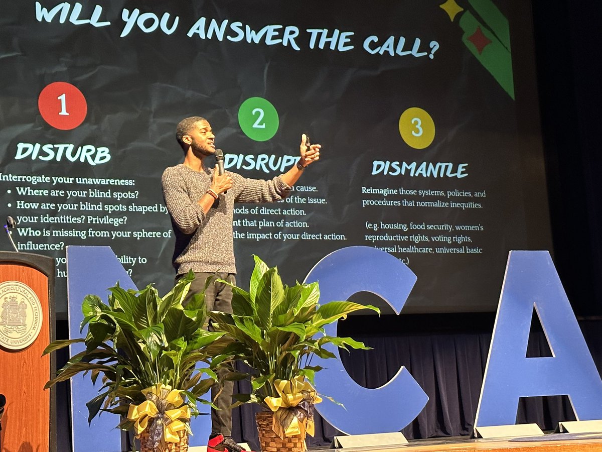 STEMECNCAT's tweet image. Dr. Donovan Livingston’s town hall presentation, “Disturb the Peace” was high energy, engaging, and empowering! The students loved it! Celebrating February One! @ncatsuaggies  @Super_GCS @GCSchoolsNC