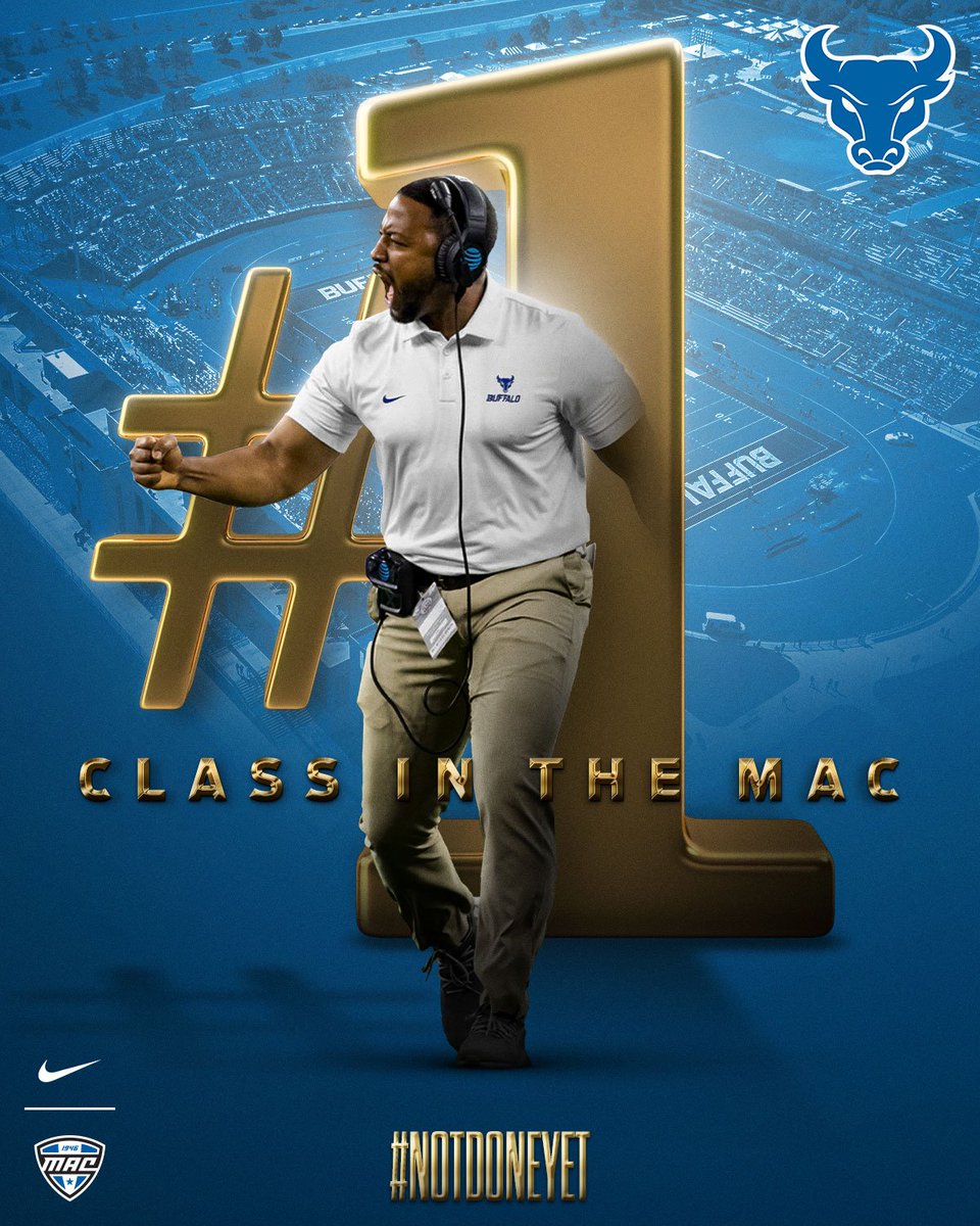 UBuffaloFB's tweet photo. 2 Years in a Row! #1 Recruiting Class in the MAC! Really proud of the hard work of our staff &amp; players. 
Go Bulls!🤘🏾 https://t.co/H19uobB1Bo