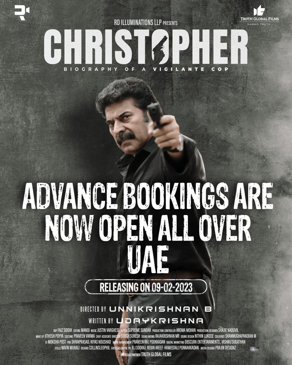 bc_creatives's tweet photo. #Christopher Censored with U/A Certificate ! Grand Worldwide Release On February 9th !

Advance Bookings Open Soon !!

Get Ready to Experience the Biography of a Vigilante Cop !!

𝘞𝘢𝘵𝘤𝘩 𝘰𝘶𝘵 𝘵𝘩𝘪𝘴 𝘴𝘱𝘢𝘤𝘦 𝘧𝘰𝘳 𝘮𝘰𝘳𝘦 𝘦𝘹𝘤𝘪𝘵𝘪𝘯𝘨 𝘶𝘱𝘥𝘢𝘵𝘦𝘴

#Mammootty https://t.co/6cFI4HSlRU