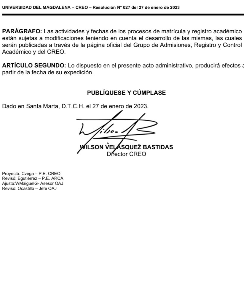 Consulta  el calendario académico para el proceso de matrícula y registro académico, correspondiente al periodo 2023-1 de los programas de pregrado y de formación para el trabajo y desarrollo humano, de las modalidades presencial y a distancia, adscritas al CREO- Unimagdalena
