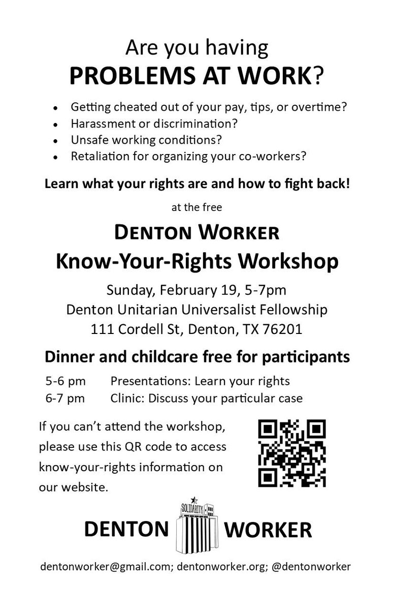 DentonCountyDSA's tweet photo. Denton Worker public forum 
Sunday February 19th 5-7pm! https://t.co/oKLt0jwFTQ