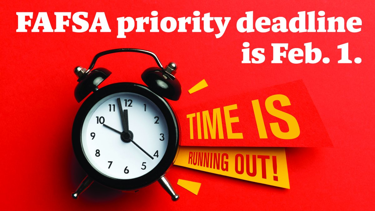 The  Free Application for Federal Student Aid (#FAFSA) priority deadline is today! You can still be eligible for financial aid if you miss the priority date, but completing your FAFSA by today ensures you are considered for the maximum aid possible.
