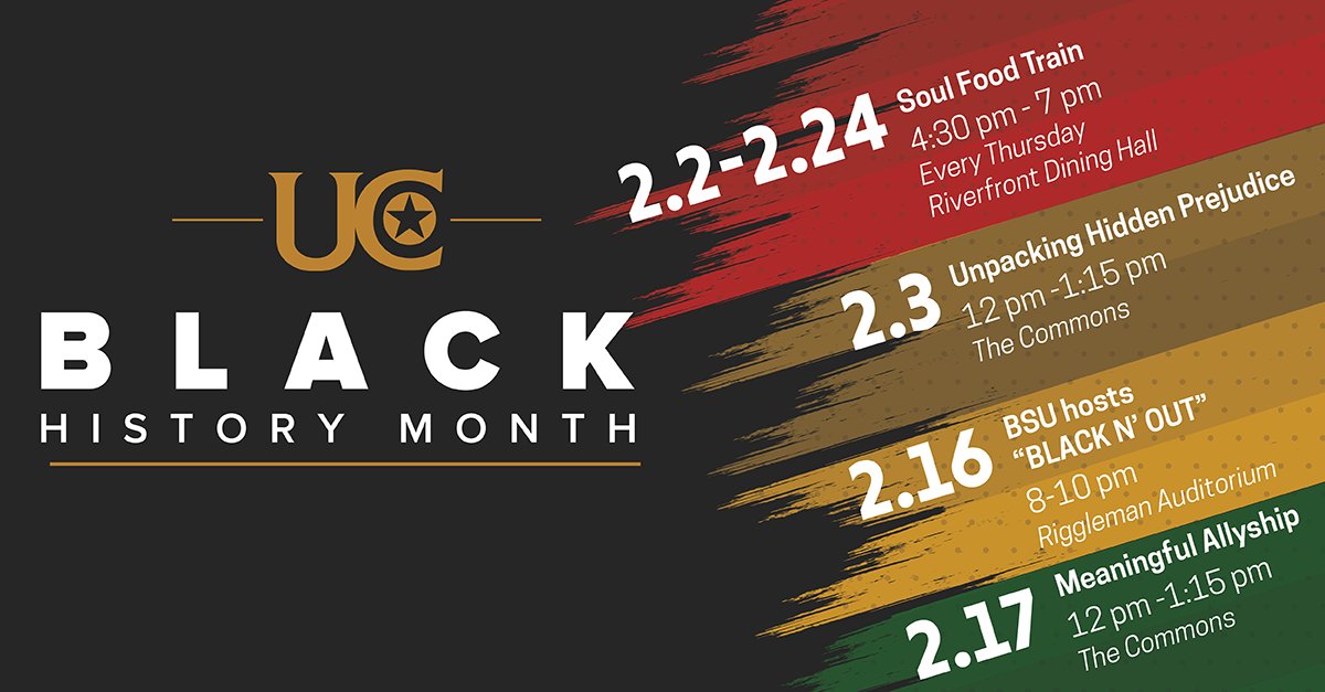 We have a full schedule planned to celebrate Black History Month! In addition to the events listed, we will also be hosting Black History Month Spirit Week, Feb. 13 - 17. Keep checking back for more details!