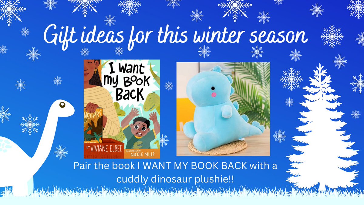 Here's a fun gift idea - pair a copy of I WANT MY BOOK BACK by <a href="/VivianeElbee/">Viviane Elbee</a> &amp; <a href="/nicolemillu/">Nicole Mills</a> (<a href="/littlebeebooks/">little bee books</a>) with a cute dinosaur plushie! (Buy link: amazon.com/I-Want-My-Book…)
