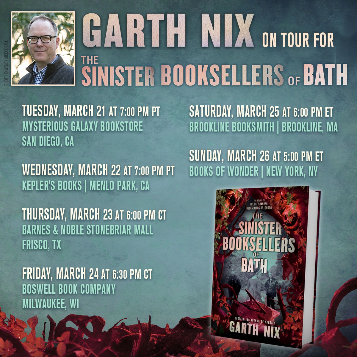 1 of 8. US Tour Announcement for THE SINISTER BOOKSELLERS OF BATH! (UK tour details soon, and Australia). Following tweets have links and more detail. Free bookseller pin for everyone who comes along! Signing hand ready! See you in March! @KTegenBooks @harperteen More/