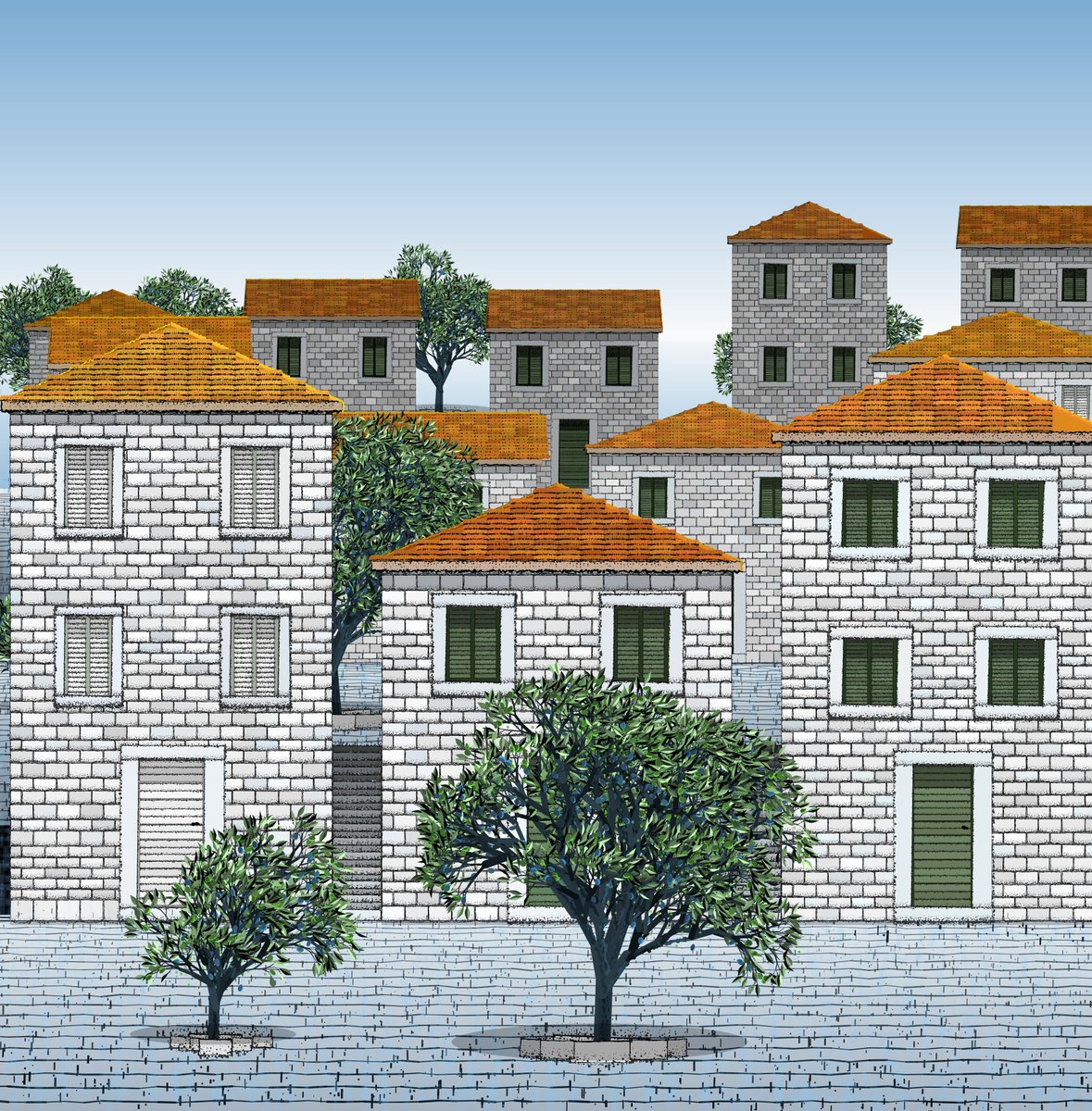 #WIP Still a lot of work to be done but progressing nicely &amp; coming to <a href="/fx_hash_/">fxhash</a> 😍

Pure 2D p5js 
🏡☀️🪨

#wipart #fxhash #generativeart #NFTs #tezosart  #genart #Village #Mediterranean #architecture   #100%code
