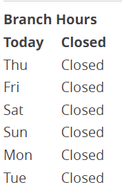 monylock's tweet photo. @ChaseSupport You can try this yourself:  type in 78749 as zip code.  You'll see every single branch says this for their hours: https://t.co/nz9PUactbZ
