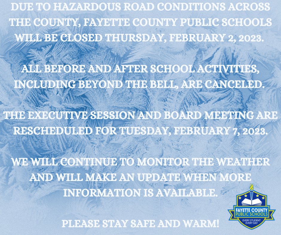 Fayette County Public Schools on Twitter "Due to hazardous road