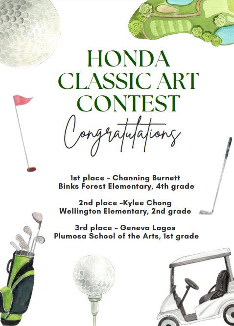 Congrats to Channing B for winning 1st place for the @TheHondaClassic Art Contest!! We are so excited for her! @pbcsd @bfesfinearts @BinksForestES @BinksElem @MichellaLevy @Clevemaloon @MsKarenBerard @MonicaBailow