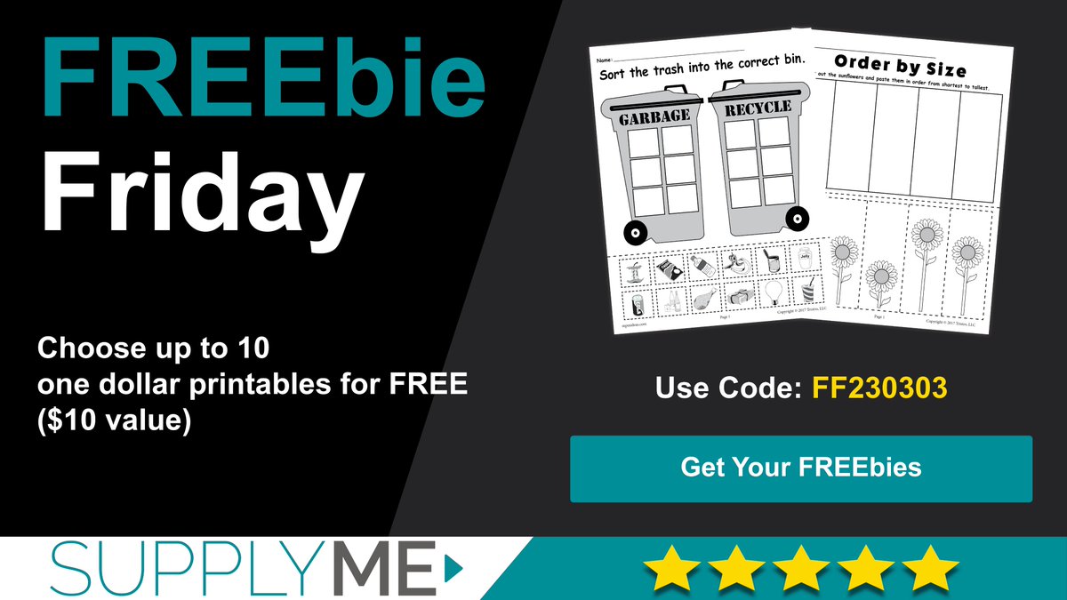 supplymedotcom's tweet photo. Happy FREEbie Friday where you get to choose up to 10 one-dollar printables for FREE! ($10 value) 🎉

With over 1,300 printables to choose from, there's something for everyone!

So grab your FREEbies now and let the learning and fun begin! 🥳

Shop now! https://t.co/cbWaxtznqN https://t.co/Q6dx8J96kc