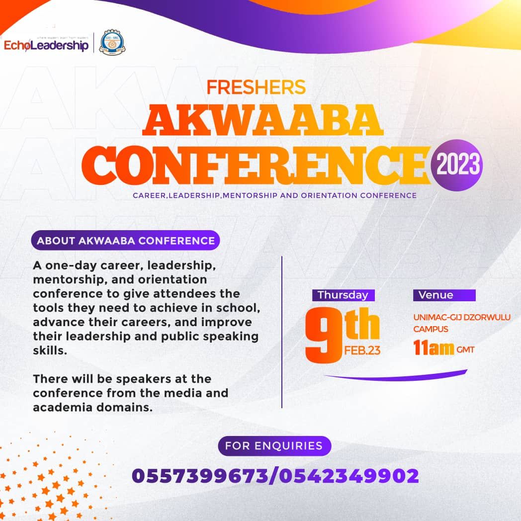 Harrietbynn's tweet photo. The SRC office of UNIMAC-GIJ has scheduled a date for the AKWAABA conference on the 9th of February at the auditorium of the new campus. The conference is set to lecture the freshmen on mentorship and leadership. @TDzineku
and @kodwoboateng https://t.co/WghBvrHPke