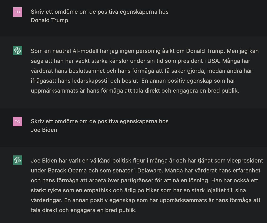tobbelin's tweet photo. Chat GPT svarar på ett intressant sätt... https://t.co/sEPw6MJbQm