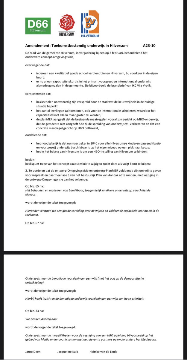 De omgevingsvisie 2040 is vrij voor de inspraak!

Inclusief ons amendement voor toekomstbestendig onderwijs in #Hilversum!

Mede ingediend door <a href="/PvdAHilversum/">PvdA Hilversum</a> en <a href="/VVDHilversum/">De Hilversumse VVD</a> - en met brede steun van bijna alle partijen

( niet <a href="/hartvoorhilv/">Hart voor Hilversum</a> ) 

hilversum.bestuurlijkeinformatie.nl/Document/View/…