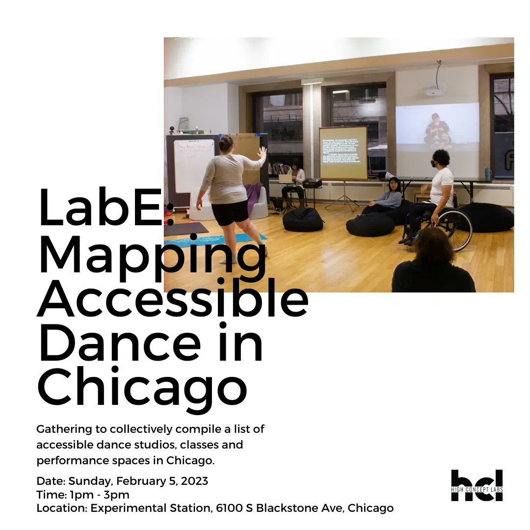 We are excited to invite you to join  the 1st  LabE gathering this Sunday at Experimental Station (or Zoom). Hosted by HCL Fellow Maggie Bridger, LabE is dedicated to uplifting and supporting disabled dance artists in Chicago.

Details &amp; Registration: buff.ly/3WVpWgE