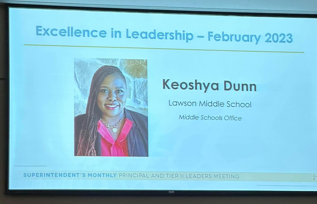 Congratulations to the old Bosslady @CoachKDunn for receiving the Excellence in Leadership Award today at our monthly Principal’s meeting! An award that is definitely deserved! I witnessed your leadership head on! #BeALearner #BeALeader #BeLegendary #PrinciPAL ❤️💪🏾🎉