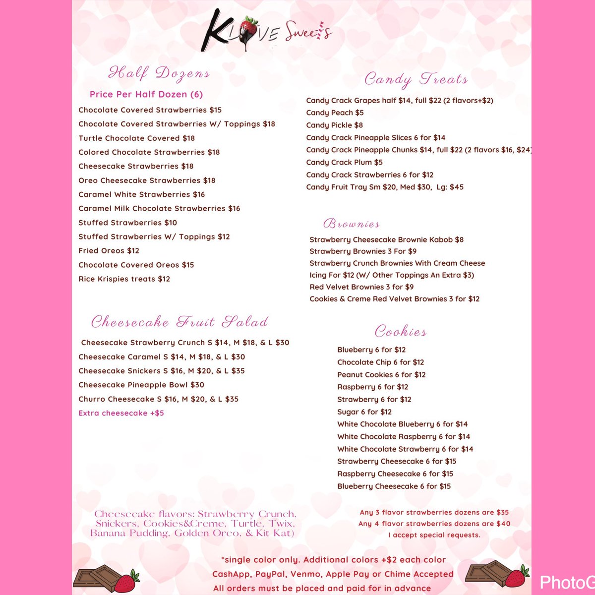 KLovesSweets's tweet photo. Hey y’all, I have new sweets &amp; new prices. I wish I can keep the same prices but inflation has cost everything to go up. I understand it may not be in everyone's budget but I am grateful for those who will continue to support me 💕 https://t.co/P4henfilRw