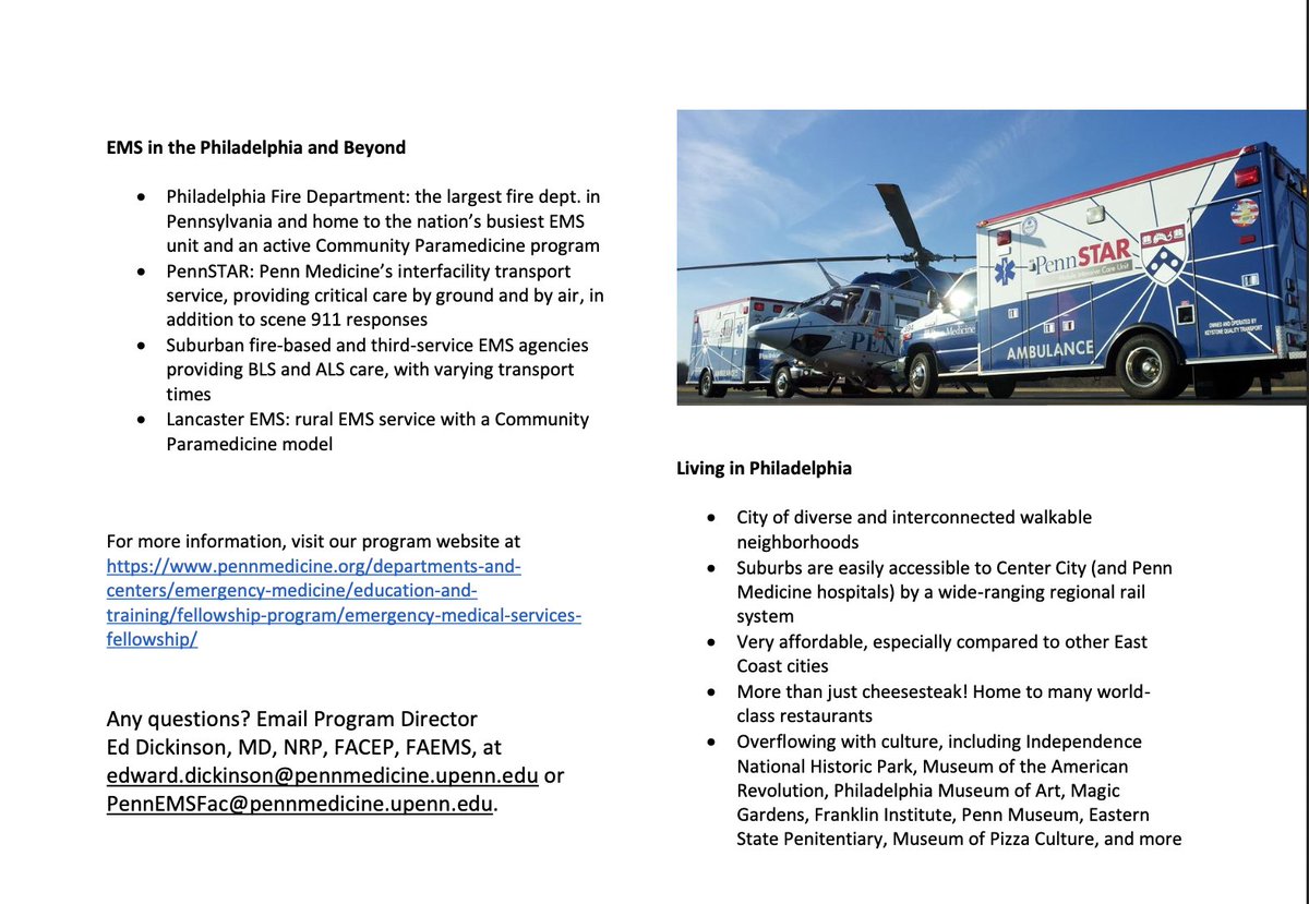 Bryan McNeilly (@bp_mcneilly) on Twitter photo 🚨Attention EM residents interested in EMS🚨
<a href="/UPennEM/">Penn EM Residency</a> is starting an EMS Fellowship & just received accreditation!!
They're now recruiting applicants to start THIS YEAR, in July 2023. Please help spread the word!!
<a href="/emresidents/">emresidents</a> <a href="/kellytillotson2/">Kelly Tillotson, MD</a> <a href="/jomari_guerrero/">Jomari Guerrero</a> <a href="/NAEMSP/">NAEMSP</a> 🚨Attention EM residents interested in EMS🚨
<a href="/UPennEM/">Penn EM Residency</a> is starting an EMS Fellowship & just received accreditation!!
They're now recruiting applicants to start THIS YEAR, in July 2023. Please help spread the word!!
<a href="/emresidents/">emresidents</a> <a href="/kellytillotson2/">Kelly Tillotson, MD</a> <a href="/jomari_guerrero/">Jomari Guerrero</a> <a href="/NAEMSP/">NAEMSP</a>