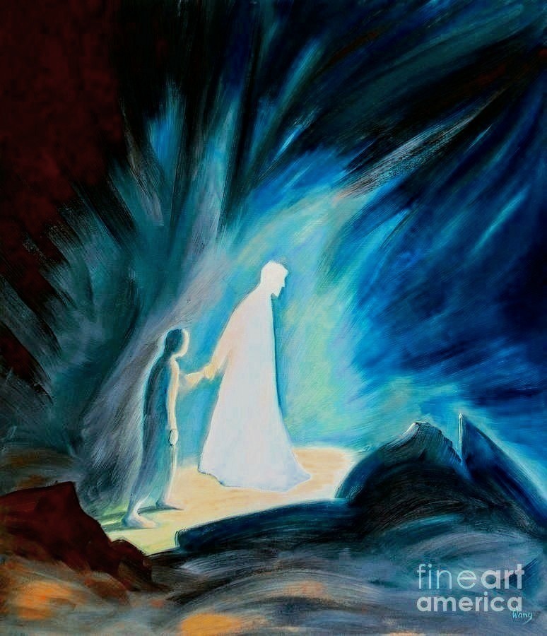 it‘s a painting 🤍
by Elizabeth Wang
called,
“Even in the darkness 
of our sufferings 🏙️🤍
Jesus comforts and guides us”