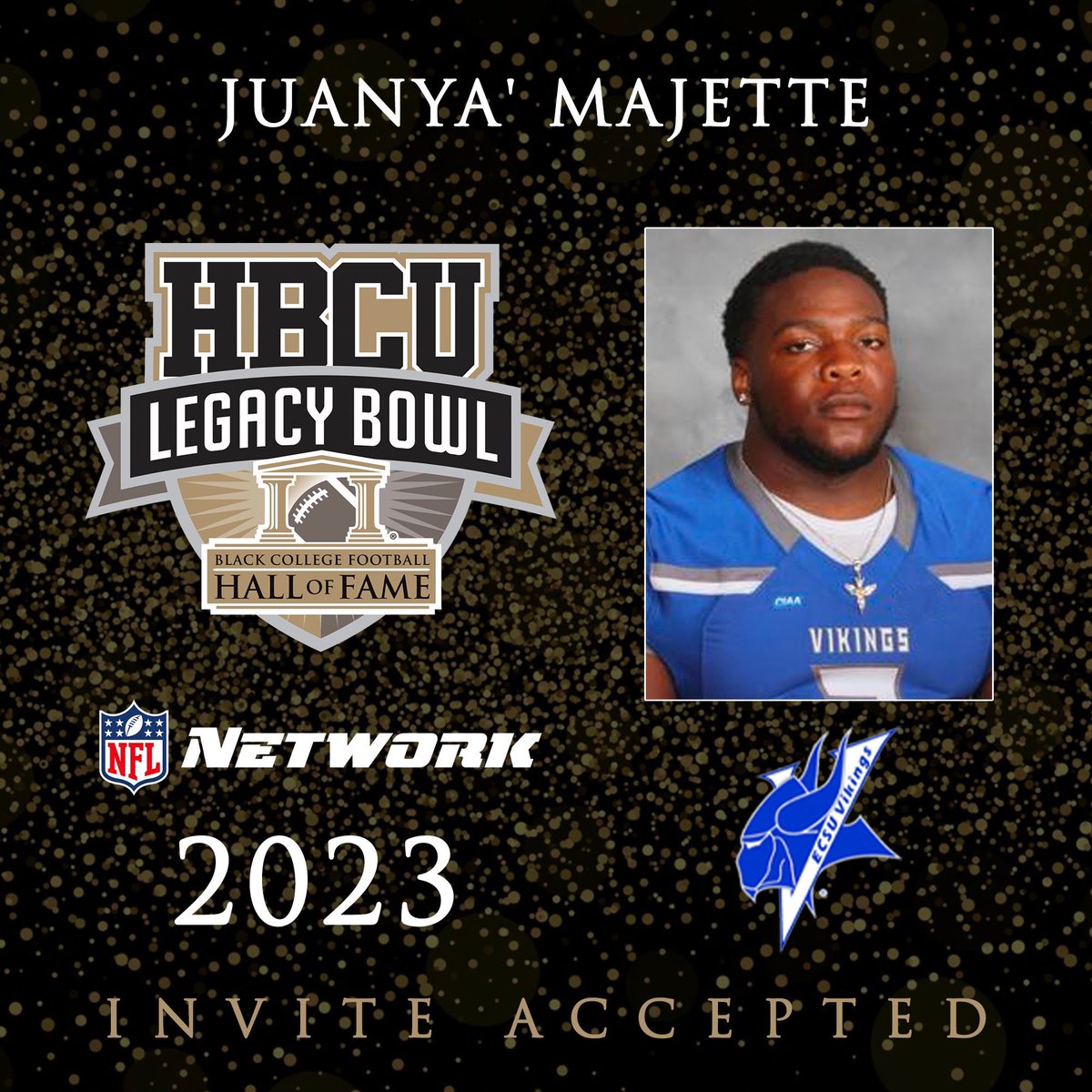 We are proud to announce that Elizabeth City State LB JUANYA’ MAJETTE (@juanyamajette03) has been selected for the 2023 HBCU Legacy Bowl! ✊🏿 hbculegacybowl.com/players