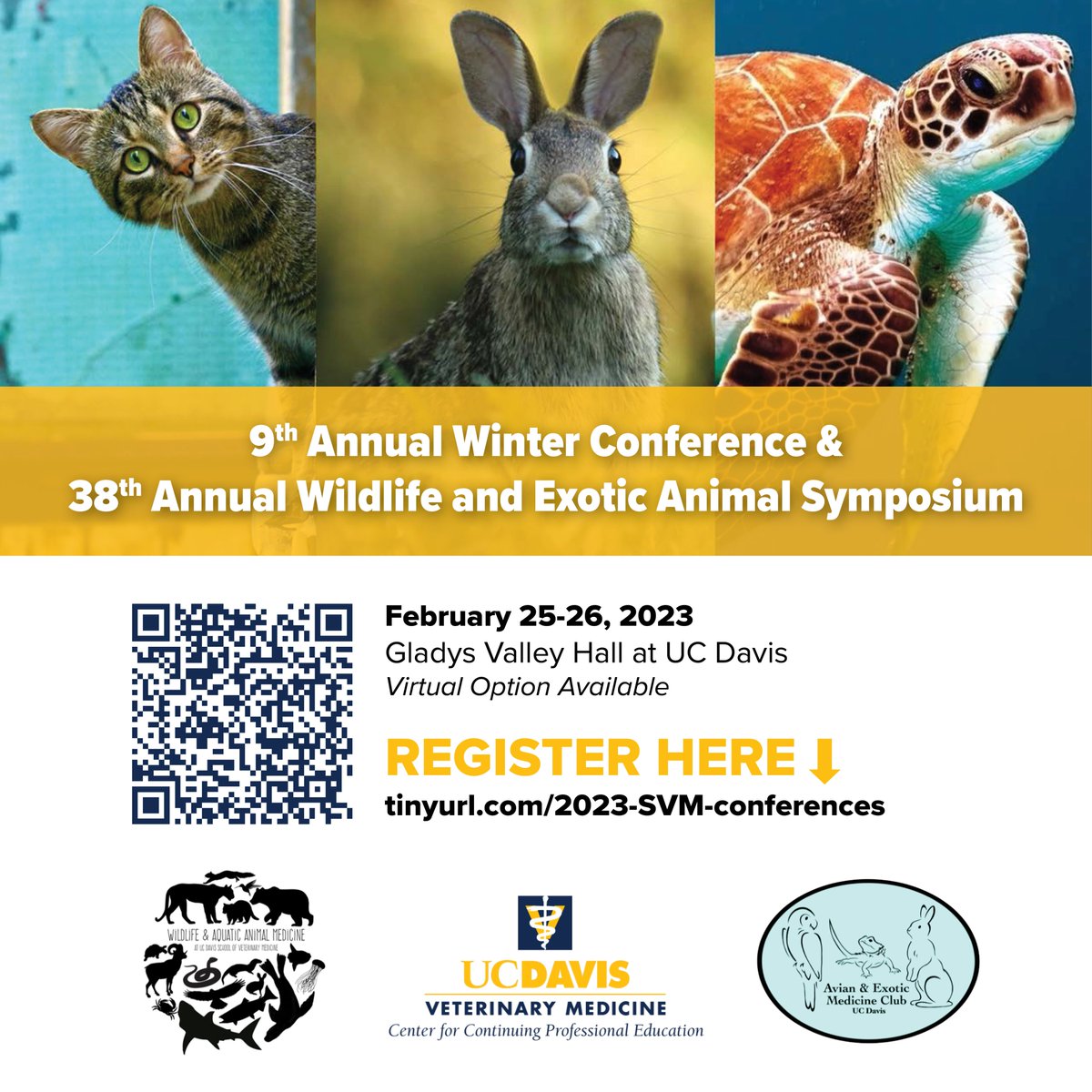 One Health Institute (OHI) (@onehealthucd) on Twitter photo Coming up later this month! Register in advance for in-person at <a href="/ucdavisvetmed/">UC Davis Veterinary Medicine</a> or virtual (all registrants will receive recordings of the event afterwards).
Up to 17 hours of CE credit available
Event info & registration: tinyurl.com/2023-SVM-confe… Coming up later this month! Register in advance for in-person at <a href="/ucdavisvetmed/">UC Davis Veterinary Medicine</a> or virtual (all registrants will receive recordings of the event afterwards).
Up to 17 hours of CE credit available
Event info & registration: tinyurl.com/2023-SVM-confe…